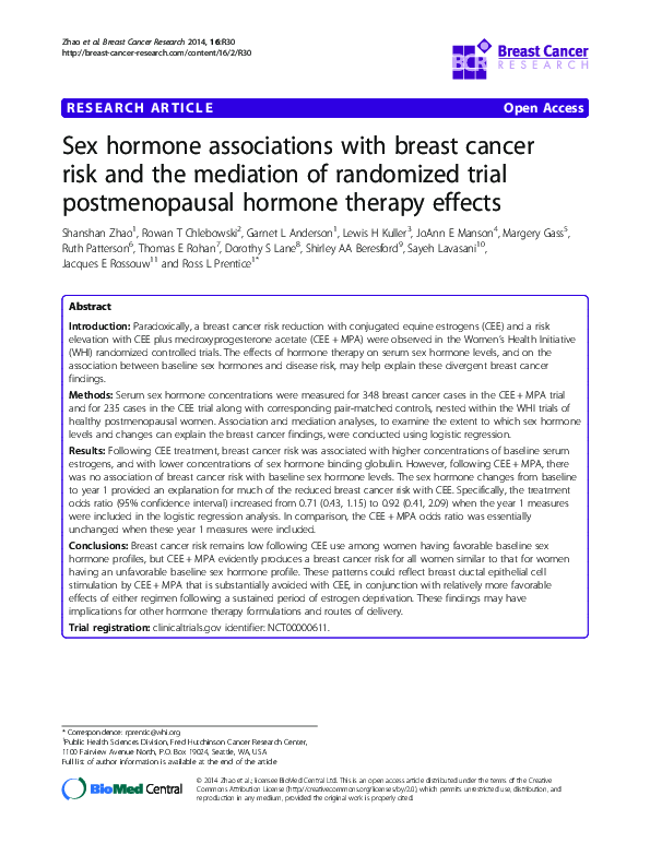 (PDF) Sex hormone associations with breast cancer risk and the ...