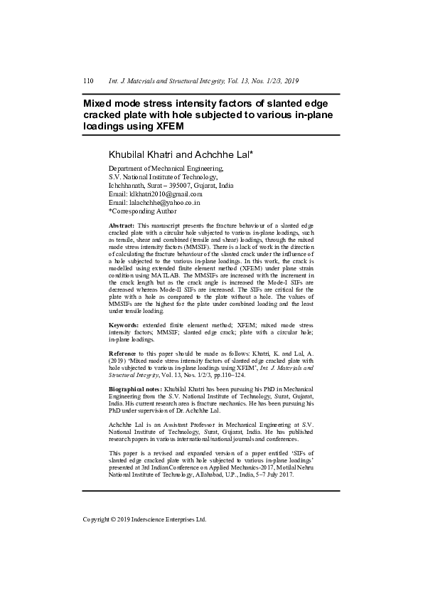 (PDF) Mixed mode stress intensity factors of slanted edge cracked plate ...