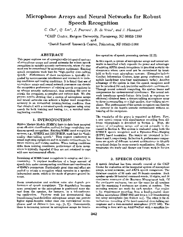 (PDF) Microphone Arrays and Neural Networks for Robust Speech Recognition