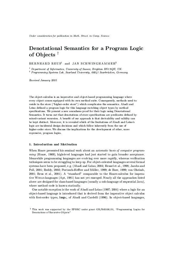 (PDF) Denotational semantics for a program logic of objects