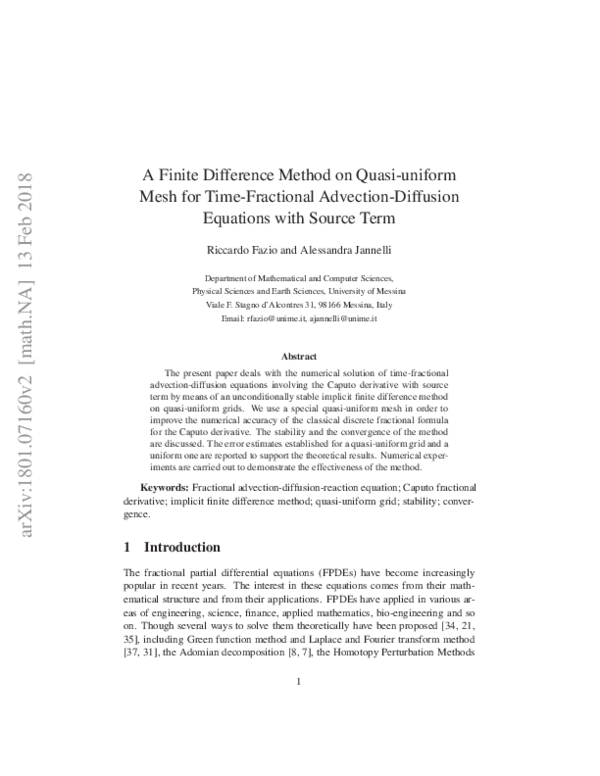 (PDF) A Finite Difference Method on Quasi-uniform Mesh for Time ...