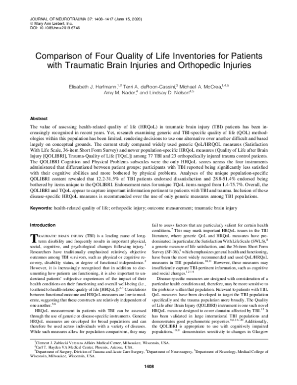 (PDF) Comparison of Four Quality of Life Inventories for Patients with ...