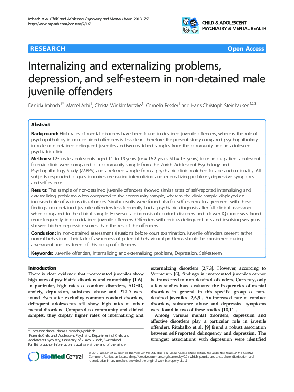 (PDF) Internalizing and externalizing problems, depression, and self ...