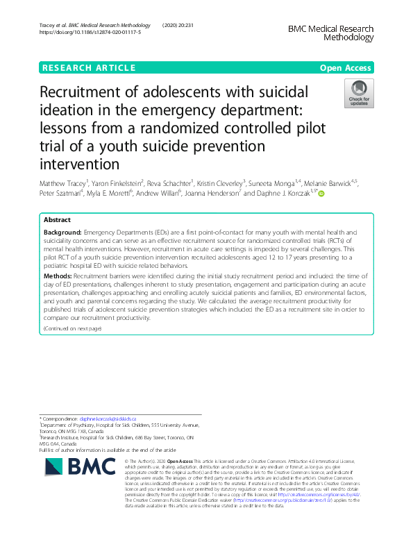 (PDF) Recruitment of adolescents with suicidal ideation in the ...