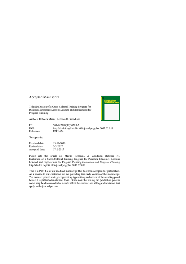 (PDF) Evaluation of a cross-cultural training program for Pakistani ...