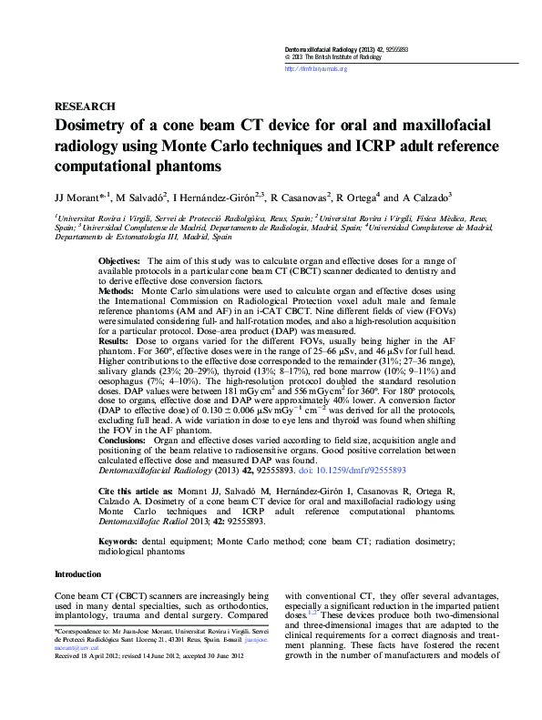 (PDF) Dosimetry of a cone beam CT device for oral and maxillofacial ...