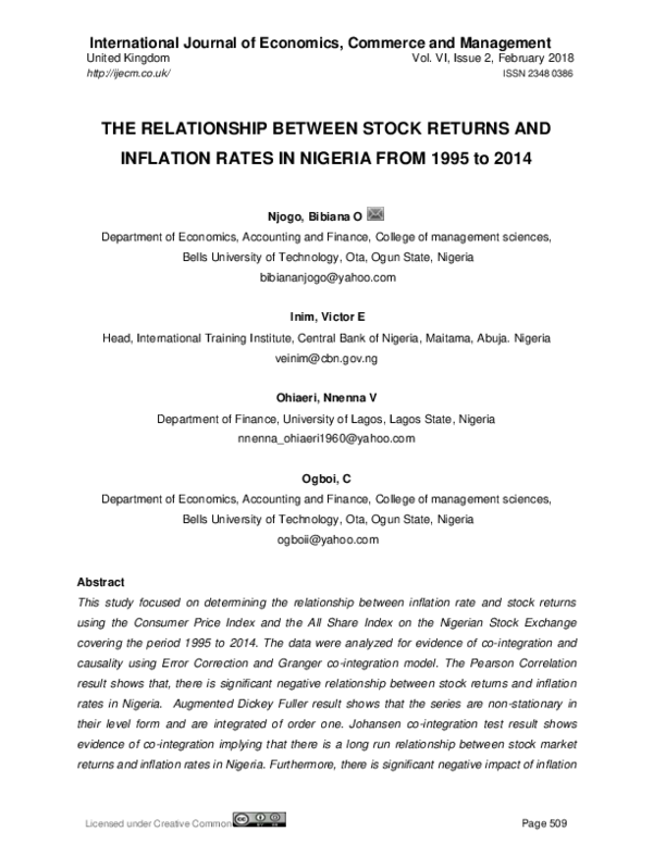 (PDF) THE RELATIONSHIP BETWEEN STOCK RETURNS AND INFLATION RATES IN ...