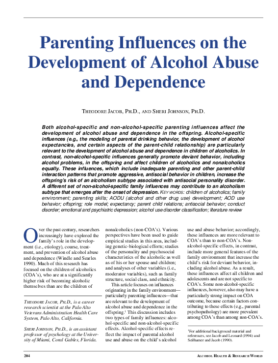 (PDF) Parenting influences on the development of alcohol abuse and ...