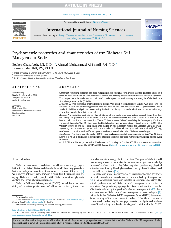 (PDF) Psychometric properties and characteristics of the Diabetes Self ...