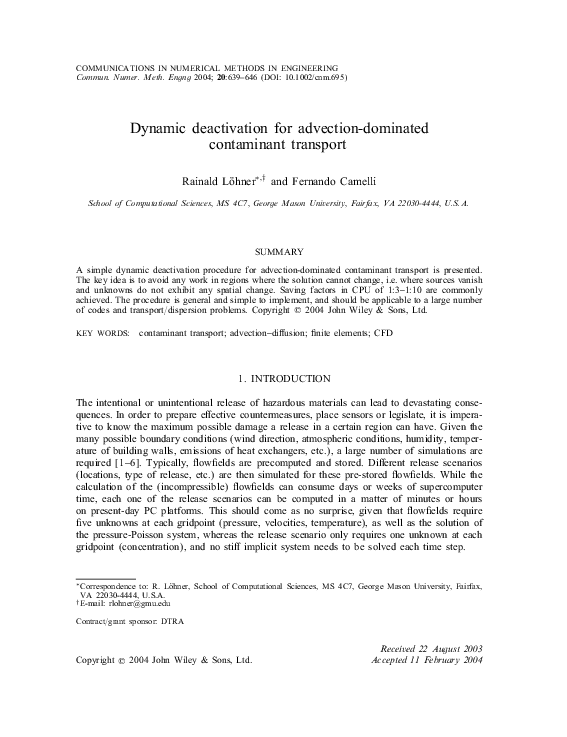 (PDF) Dynamic deactivation for advection-dominated contaminant transport