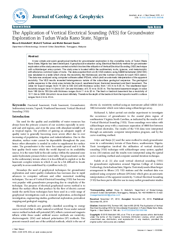 (PDF) The Application of Vertical Electrical Sounding (VES) for ...