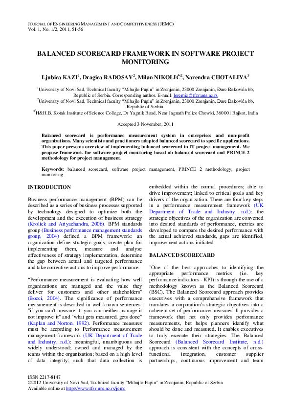 (PDF) Balanced Scorecard Framework in Software Project Monitoring