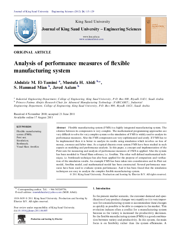 (PDF) Performance Analysis of Flexible Manufacturing Systems Using ...