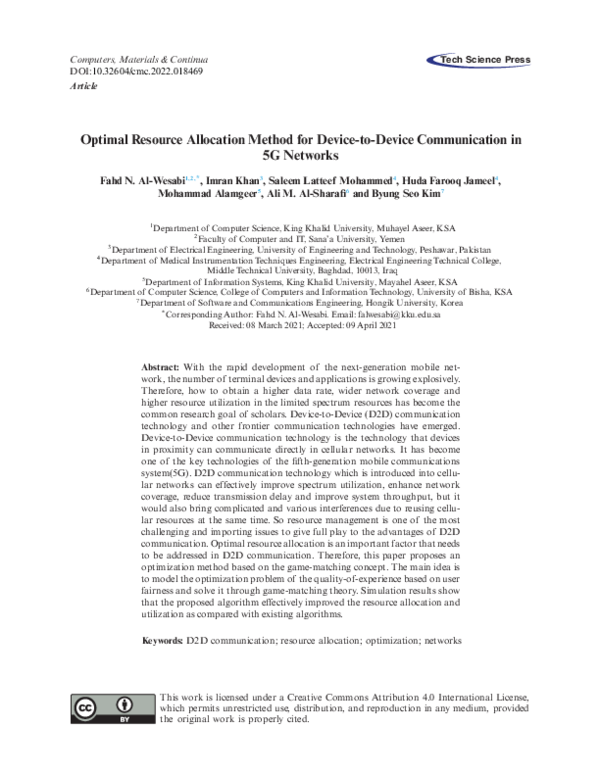 (PDF) Optimal Resource Allocation Method for Device-to-Device ...