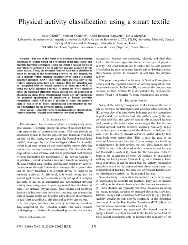 (PDF) Physical Activity Classification Using a Smart Textile