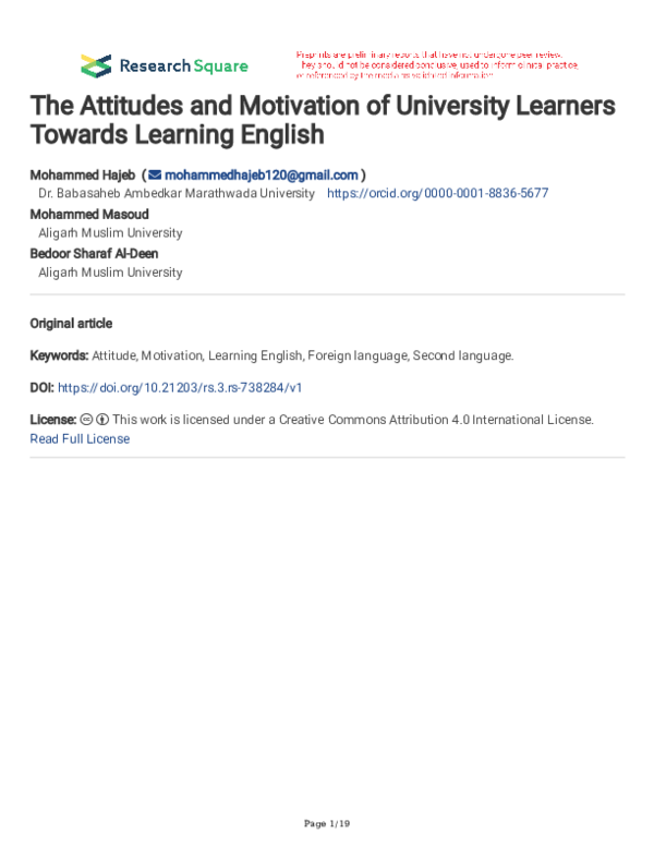 (PDF) The Attitudes and Motivation of University Learners Towards ...