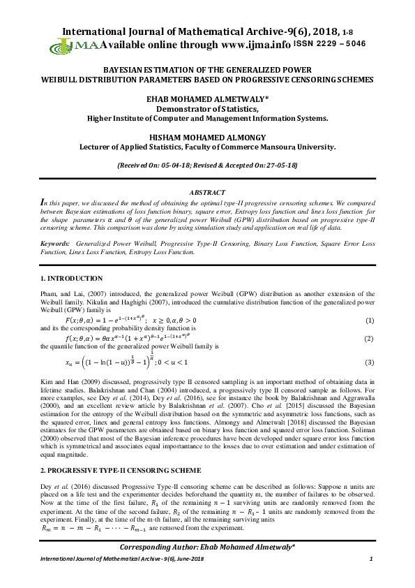 (PDF) Bayesian Estimation of the Generalized Power Weibull Distribution ...