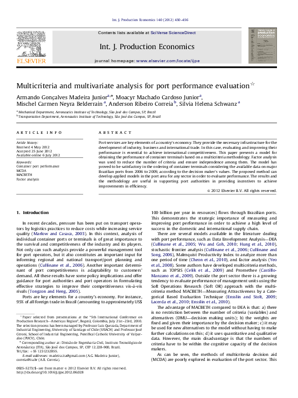 (PDF) Multicriteria and multivariate analysis for port performance ...