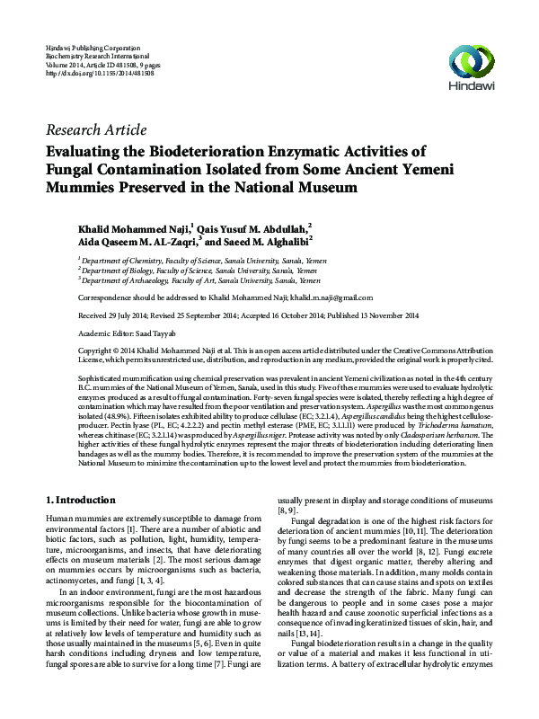 (PDF) Evaluating the biodeterioration enzymatic activities of fungal ...