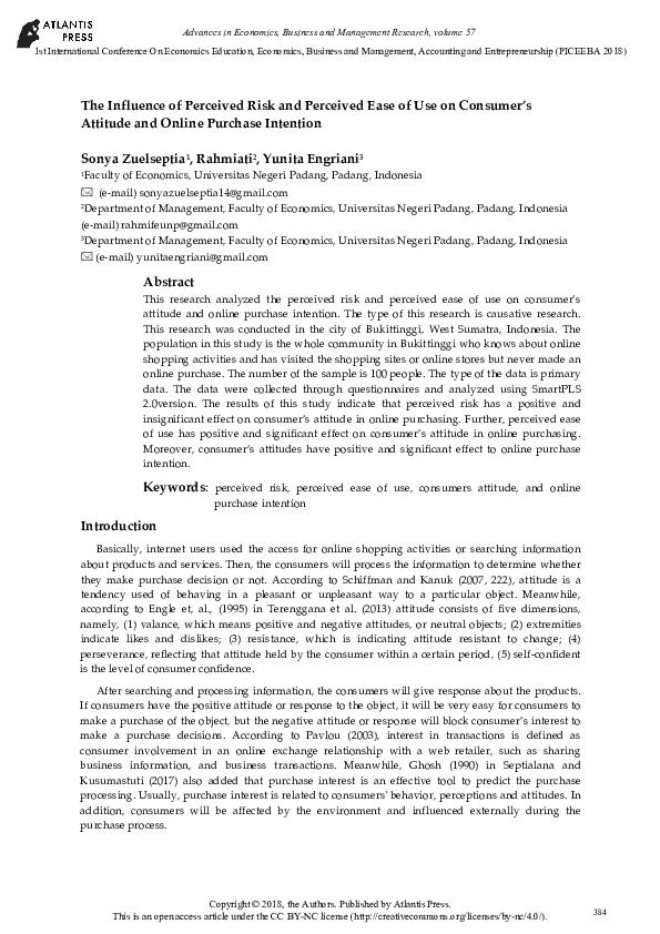 (PDF) The Influence of Perceived Risk and Perceived Ease of Use on ...