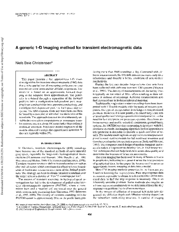 (PDF) A generic 1-D imaging method for transient electromagnetic data