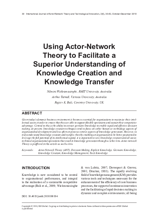 (PDF) Using Actor-Network Theory to Facilitate a Superior Understanding ...