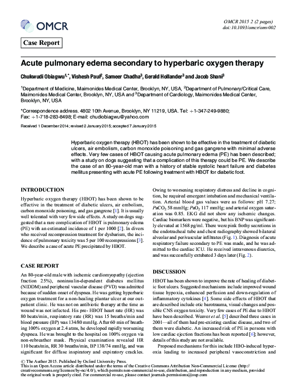 (PDF) Hyperbaric Oxygen Therapy Inducing Pulmonary Edema