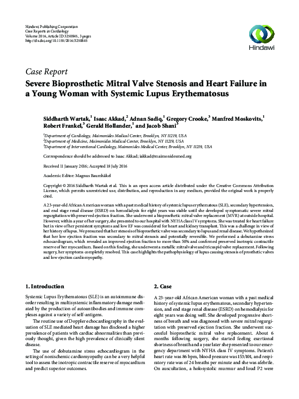 (PDF) Severe Bioprosthetic Mitral Valve Stenosis and Heart Failure in a ...