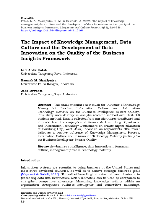 (PDF) Impact of Knowledge Management, Data Culture and the Development ...