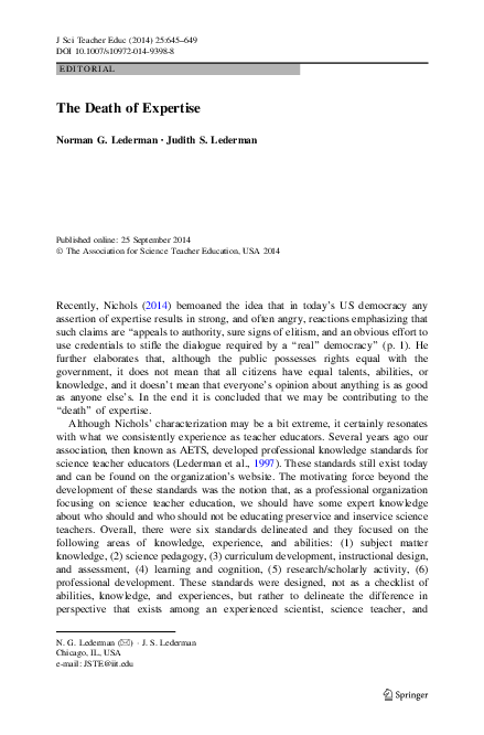 (PDF) The Death of Expertise