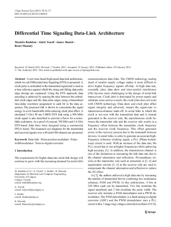 (PDF) Differential Time Signaling DataLink Architecture Brent Maundy Academia.edu
