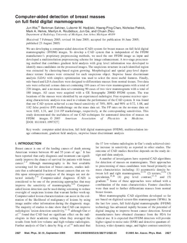 (PDF) Computer-aided detection of breast masses on full field digital ...