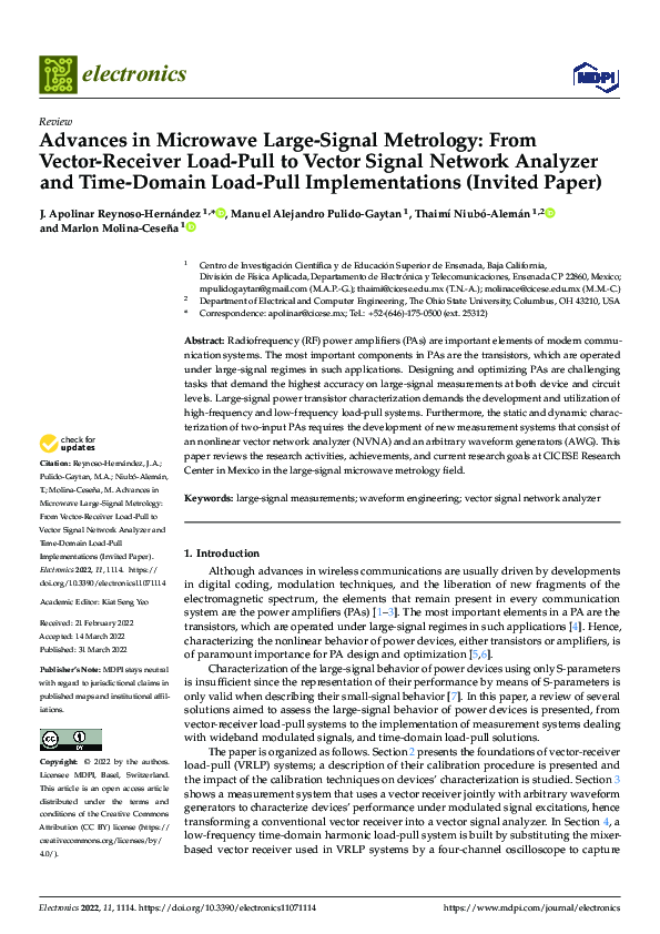(PDF) Advances in Microwave Large-Signal Metrology: From Vector ...