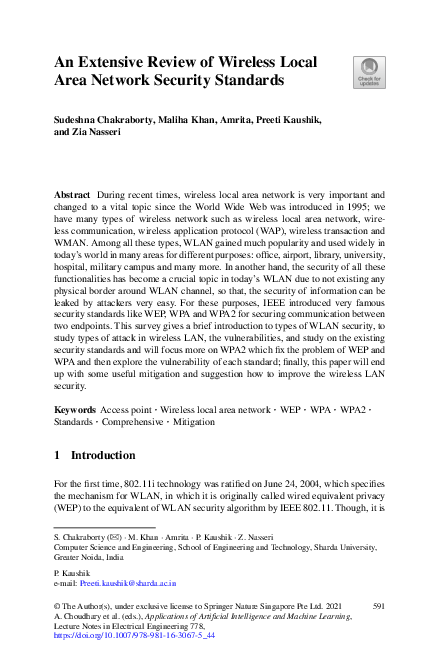 (PDF) An Extensive Review of Wireless Local Area Network Security Standards