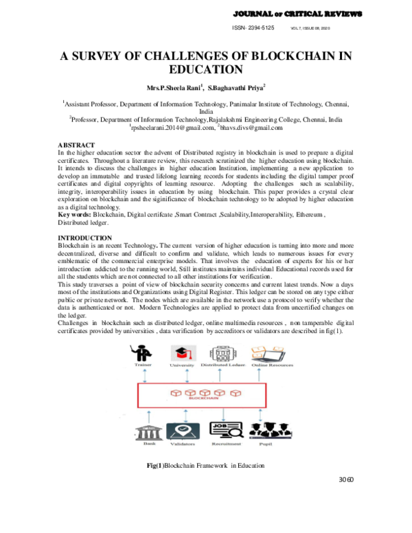 (PDF) A Survey of Challenges of Blockchain in Education