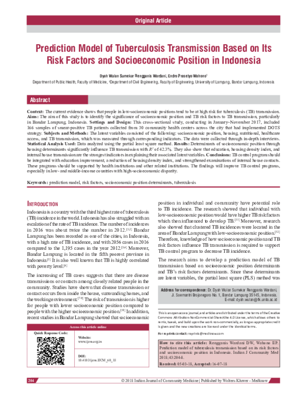 (PDF) Prediction Model of Tuberculosis Transmission Based on Its Risk ...