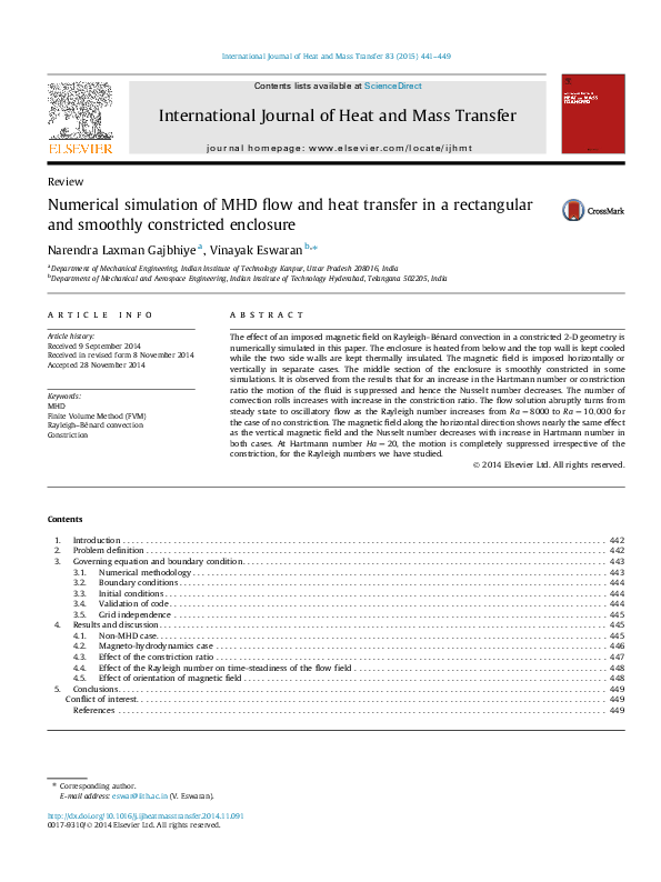(PDF) Numerical simulation of MHD flow and heat transfer in a ...