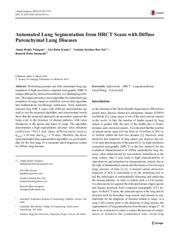 (PDF) Automated Lung Segmentation from HRCT Scans with Diffuse ...