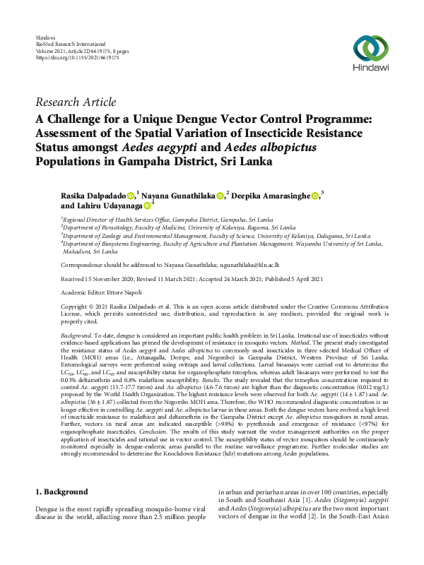 (PDF) A Challenge for a Unique Dengue Vector Control Programme ...