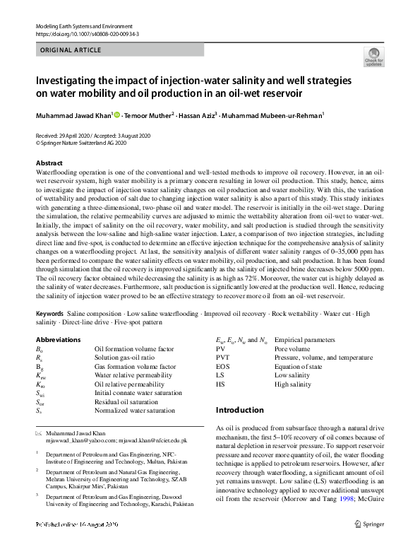 (PDF) Investigating the impact of injection-water salinity and well ...