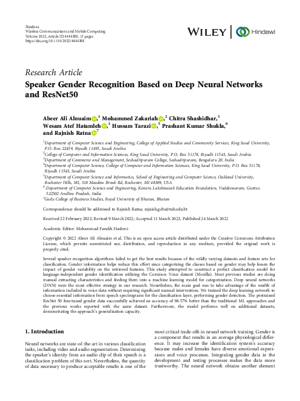 (PDF) Speaker Gender Recognition Based on Deep Neural Networks and ResNet50