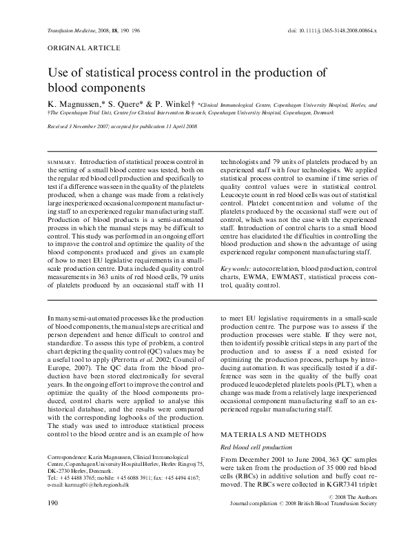(PDF) Use of statistical process control in the production of blood ...