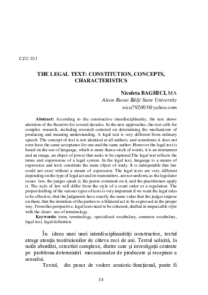 (PDF) The legal text: constitution, concepts, characteristics