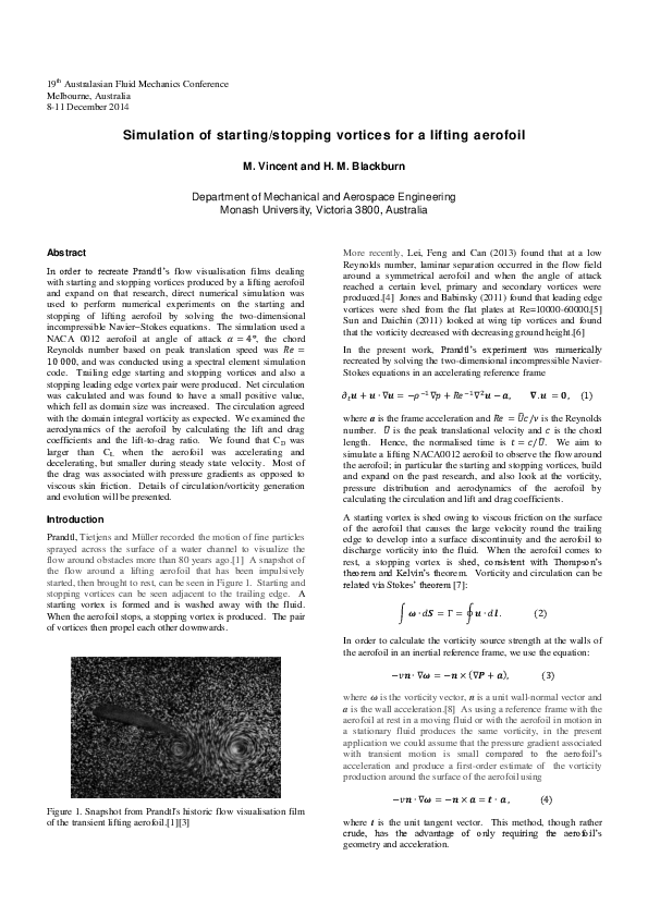 (PDF) Simulation of starting/stopping vortices for a lifting aerofoil
