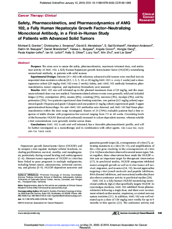 (PDF) Safety, Pharmacokinetics, and Pharmacodynamics of AMG 102, a ...
