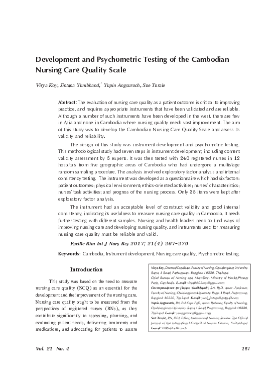 (PDF) Development and psychometric testing of the Cambodian Nursing ...