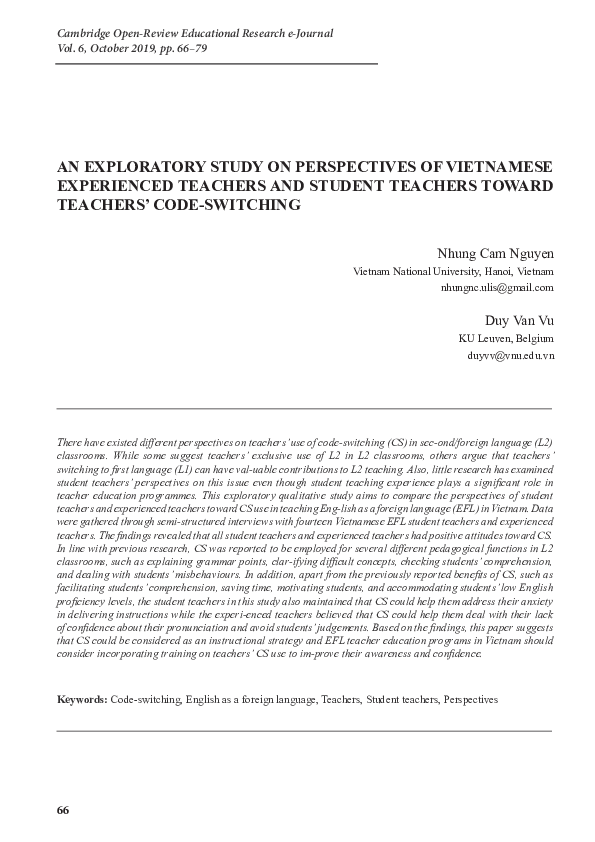(PDF) An exploratory study on perspectives of Vietnamese experienced ...