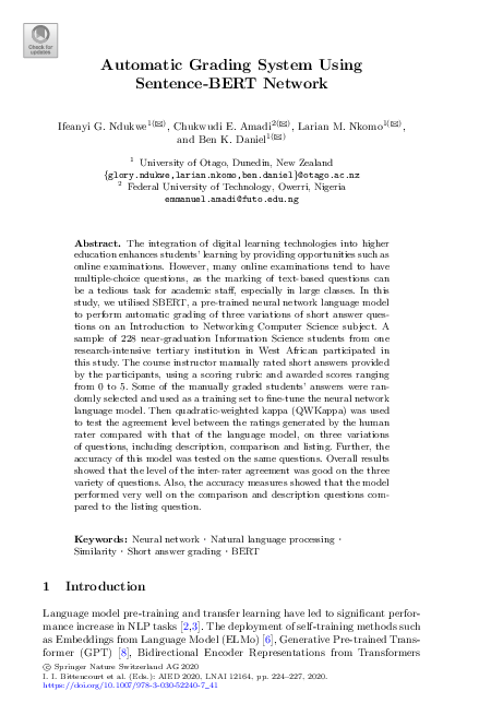 (PDF) Automatic Grading System Using Sentence-BERT Network