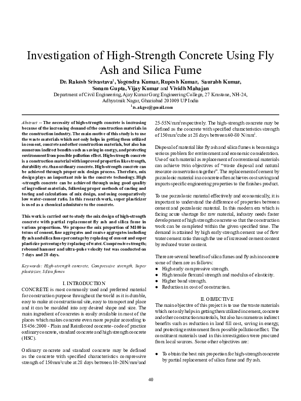 (PDF) Investigation of High-Strength Concrete Using Fly Ash and Silica Fume