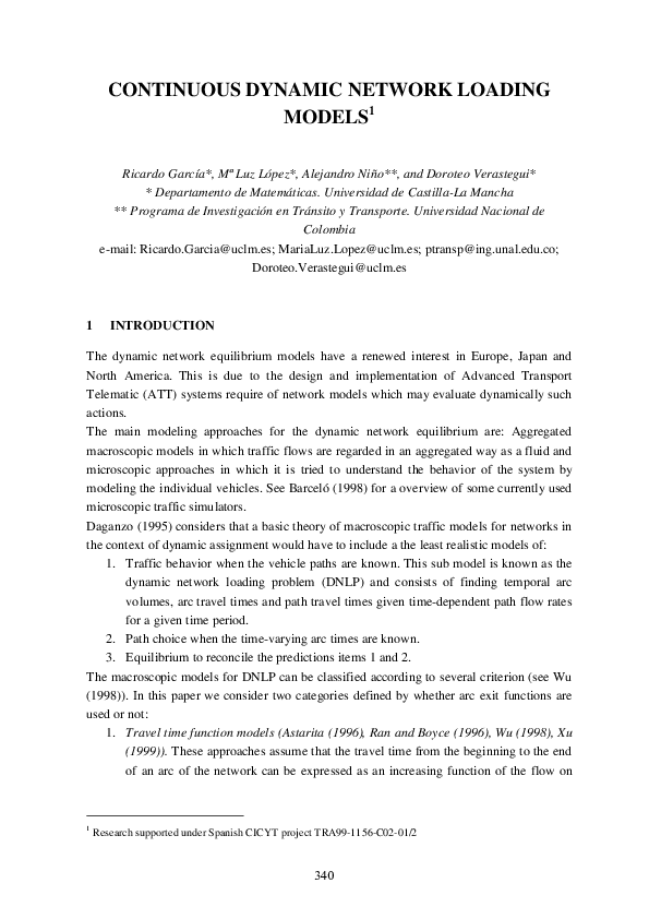 (PDF) Continuous Dynamic Network Loading Models 1